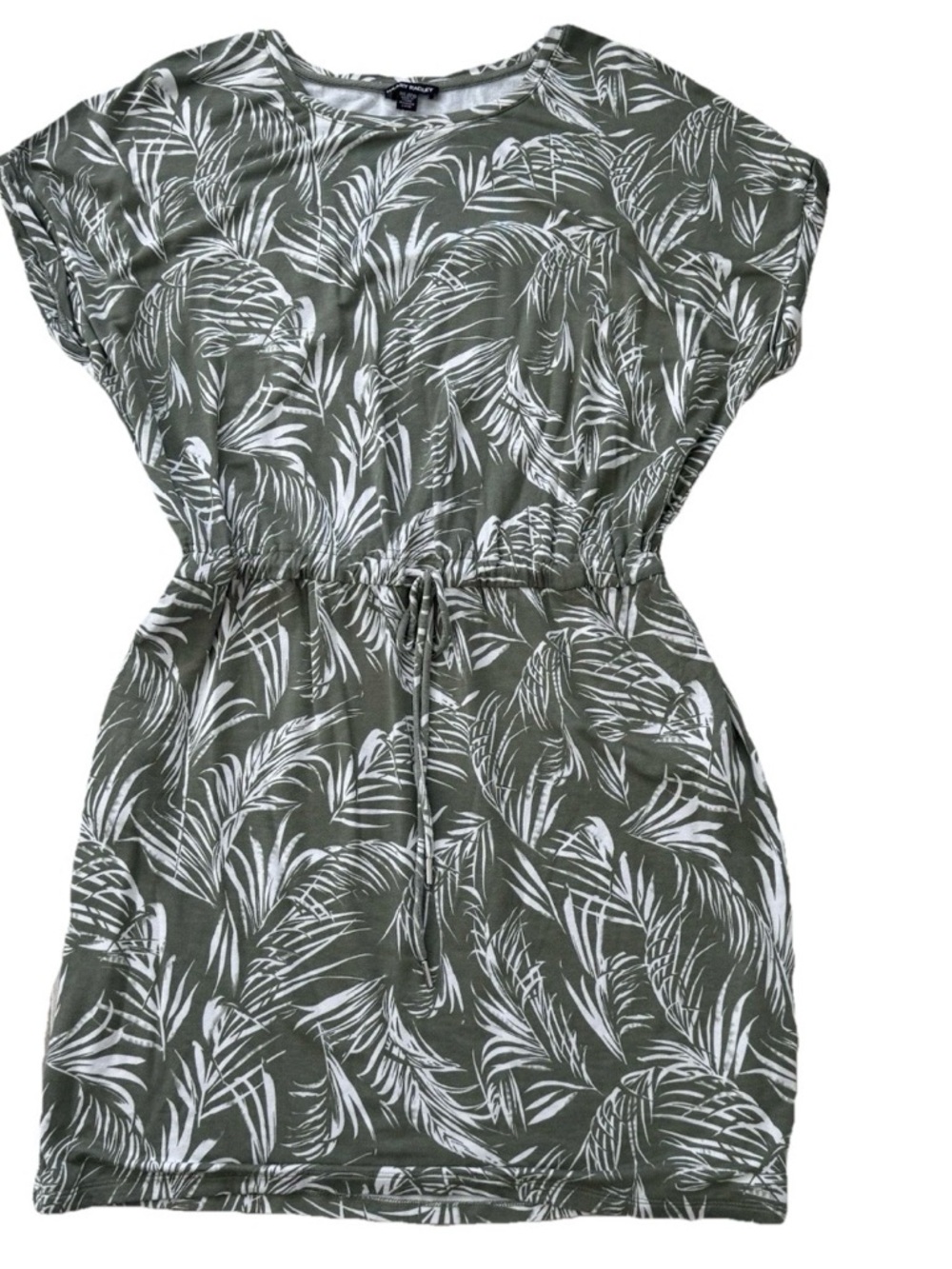 Hilary Radley Olive Green Tropical Palm-Print t-shirt Dress Boho Drawstring XXL